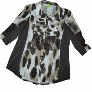 Adam Jacobs Multi Print Animal Lace Rouched Blouse sz M